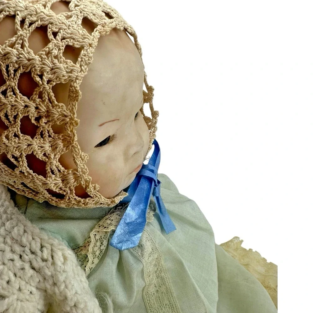 For Repair: Antique Bisque‎ Baby Doll Porcelain Head Hands Glass Eyes Cloth Body